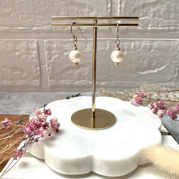 New Elegant Natural White Round Freshwater Pearl Earrings | Handmade in BC - Picture 3 of 4